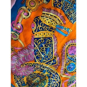 100% Mulberry Silk Scarf Orange Blue Pink Equestrian Armour Motif Quiet Luxury